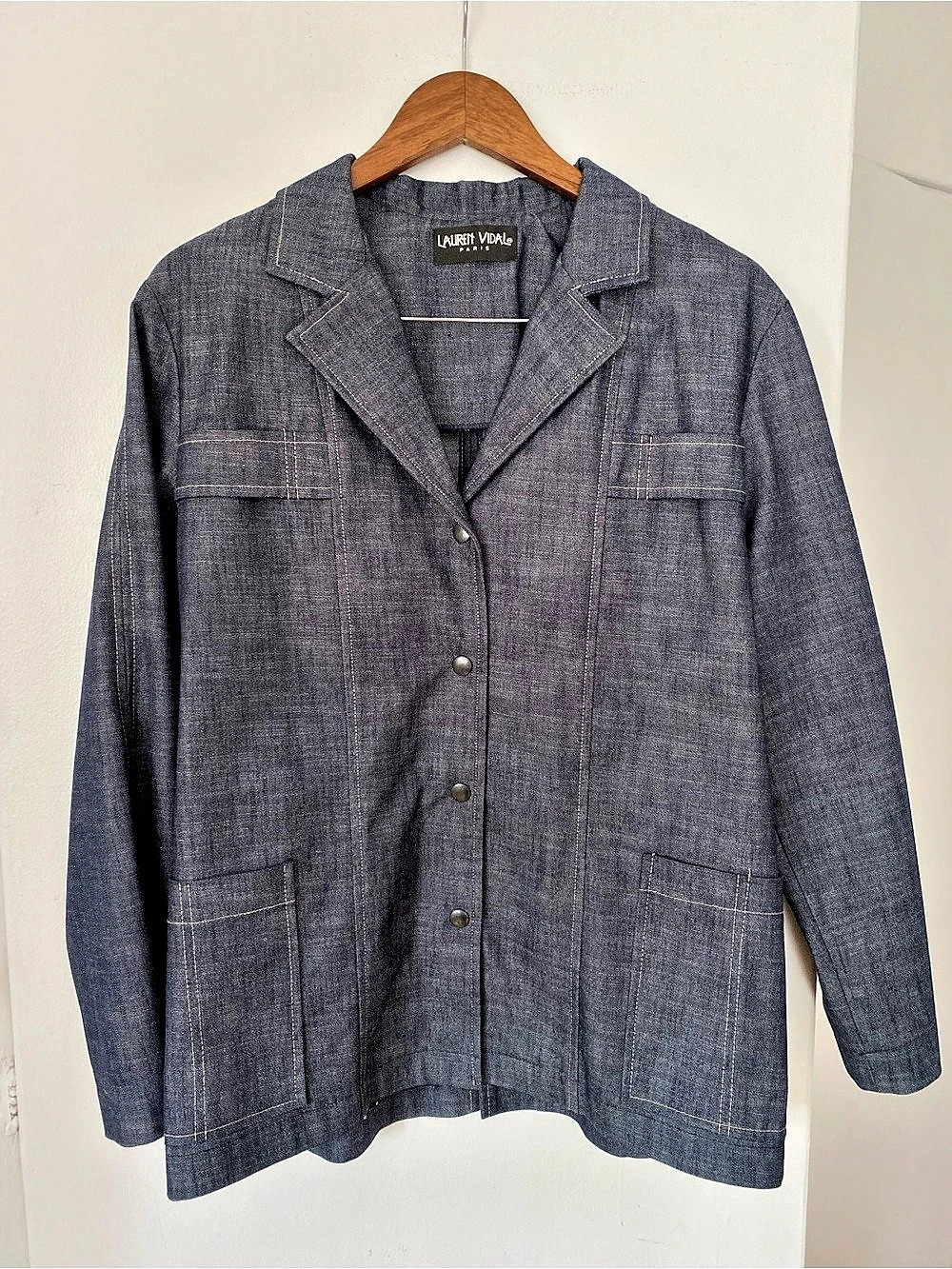 Vintage Lauren Vidal Paris Blue Denim Utility Jacket Size 2 Like New